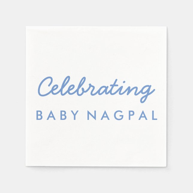 Celebrating Baby Blue and White Cocktail Napkin (Front)