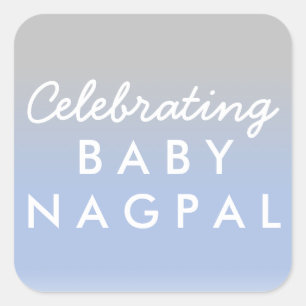 Celebrating Baby Blue Silver Ombre Shower Sticker