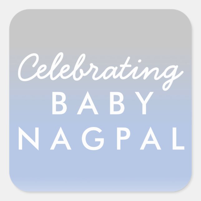 Celebrating Baby Blue Silver Ombre Shower Sticker (Front)
