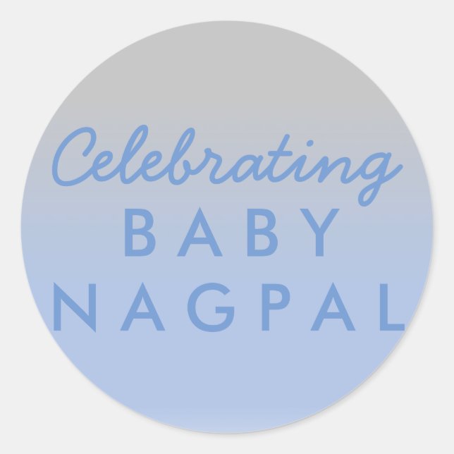 Celebrating Baby Blue Silver Ombre Shower Sticker (Front)