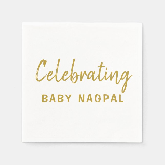 Celebrating Baby Cocktail Napkin Gold and White (Front)