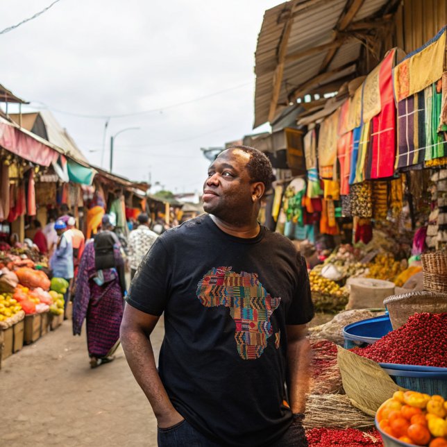 Celebrating Colourful African Map T-Shirt (Man wearing Map of Africa t-shirt)