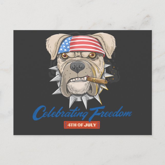 Celebrating Freedom 4th of July American Bulldog Postcard (Front)