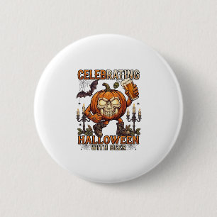 Celebrating Halloween Beer Skull Pumpkin Bat Candl 6 Cm Round Badge
