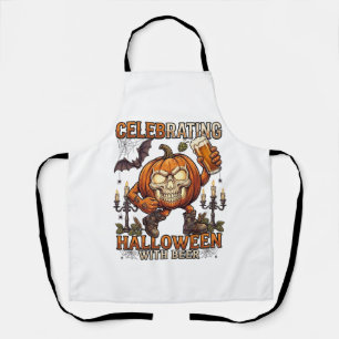 Celebrating Halloween Beer Skull Pumpkin Bat Candl Apron