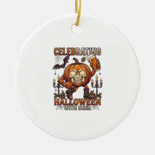 Celebrating Halloween Beer Skull Pumpkin Bat Candl Ceramic Tree Decoration