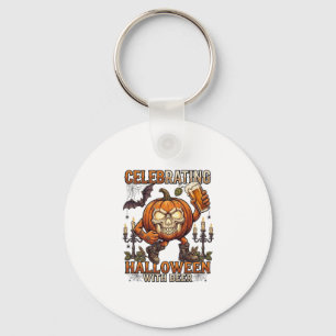 Celebrating Halloween Beer Skull Pumpkin Bat Candl Key Ring