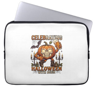 Celebrating Halloween Beer Skull Pumpkin Bat Candl Laptop Sleeve