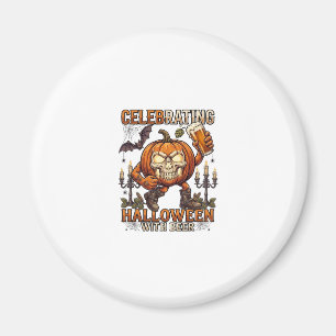 Celebrating Halloween Beer Skull Pumpkin Bat Candl Magnet