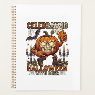 Celebrating Halloween Beer Skull Pumpkin Bat Candl Planner