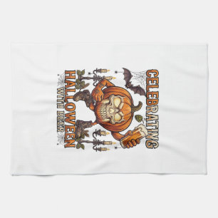 Celebrating Halloween Beer Skull Pumpkin Bat Candl Tea Towel