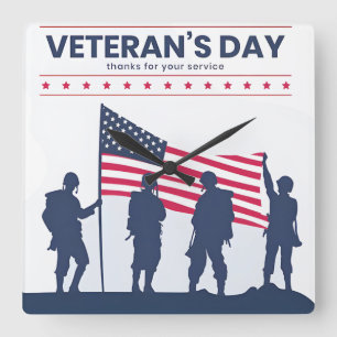 Celebrating Heroes of America – Veterans Day 2025 Square Wall Clock