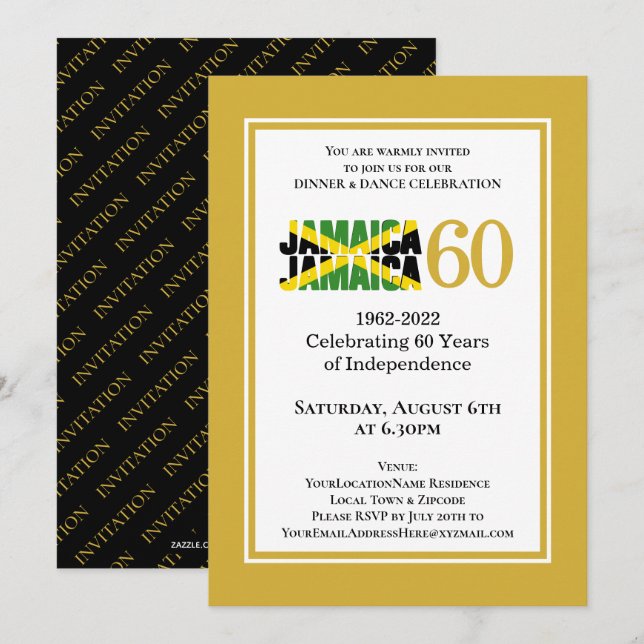 Celebrating Jamaica 60th Anniversary Independence Invitation (Front/Back)