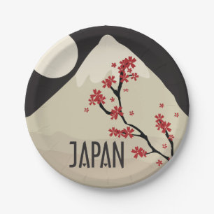 Celebrating Japan with mountain tree and moon Paper Plate