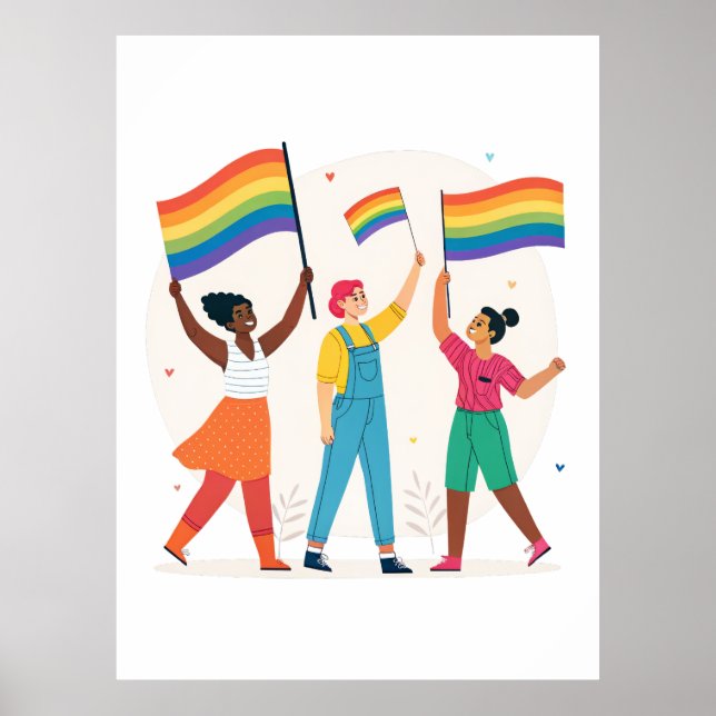 Celebrating LGBTQIA+ Unity with Pride Flags Poster (Front)