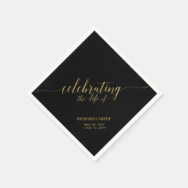 Celebrating Life | Elegant Gold Script Memorial Napkin (Corner)