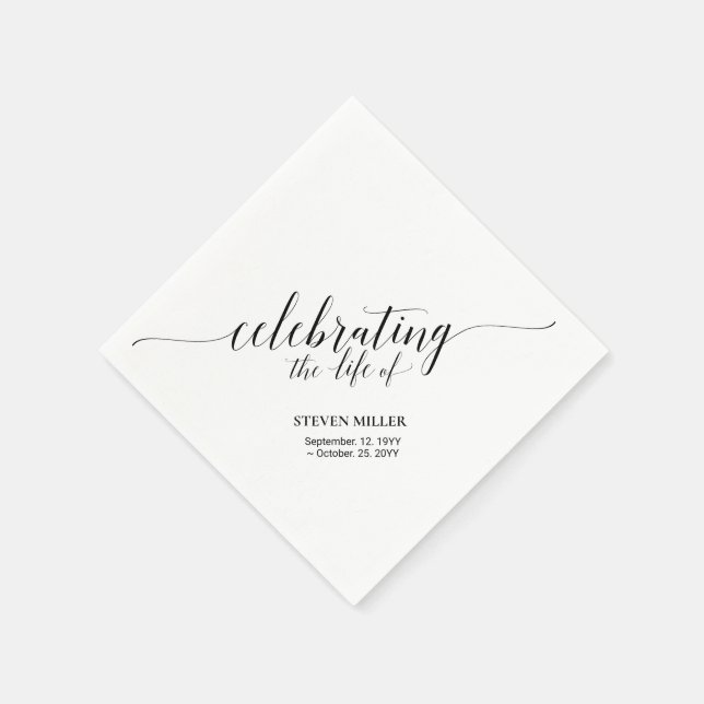 Celebrating Life | Elegant Script Memorial Funeral Napkin (Corner)