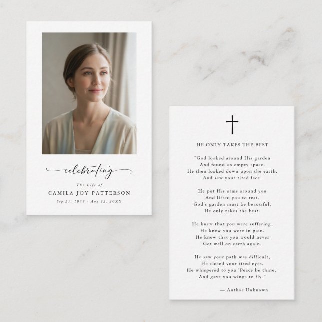 Celebrating Life Funeral Memorial Prayer Card (Front/Back)