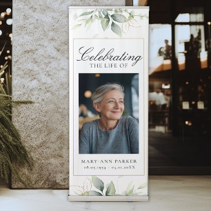 Celebrating Life Greenery Photo Funeral Memorial Retractable Banner