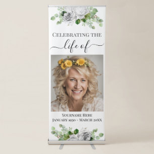 Celebrating Life Memorial Floral One Photo Retractable Banner