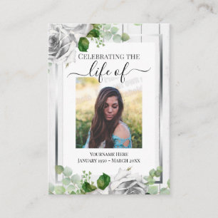 Celebrating Life Rustic Wood One Photo Remembrance Business Card