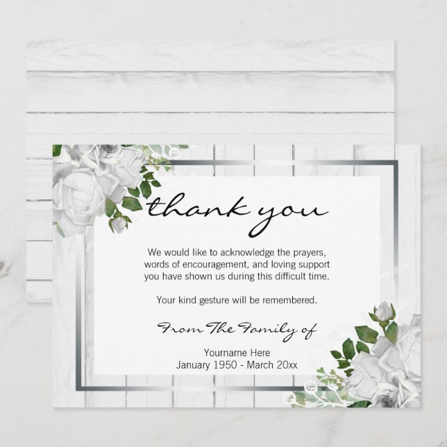 Celebrating Life Rustic Wood Thank You Card (Front/Back)