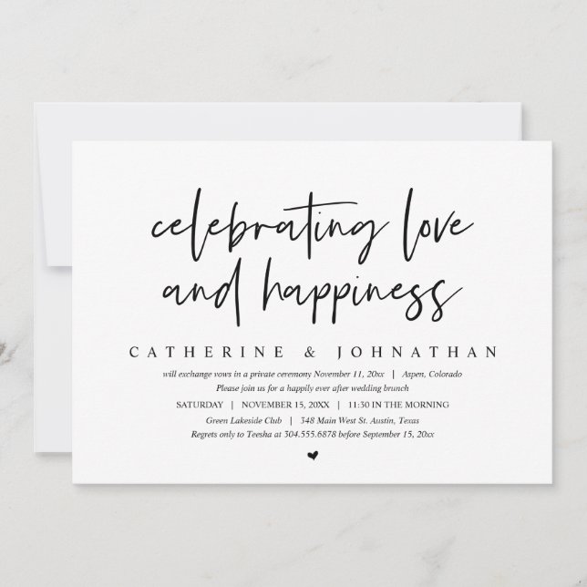 Celebrating Love and Happiness, Elopement Brunch Invitation (Front)