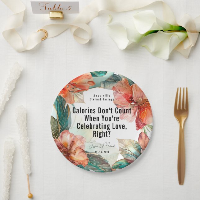 ❤️Celebrating Love, Hibiscus Serenade Paradise Paper Plate (Wedding)