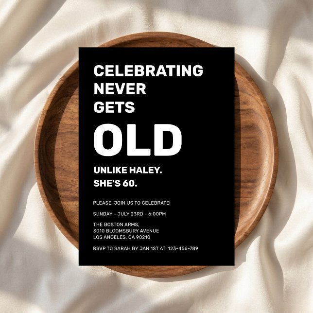 Celebrating Never Gets Old Funny 60th Birthday Invitation (Creator Uploaded)