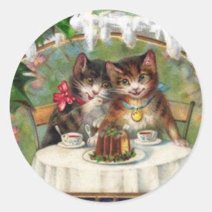 Celebrating New Year Kittens Classic Round Sticker