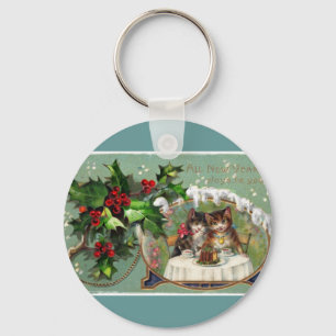 Celebrating New Year Kittens Key Ring