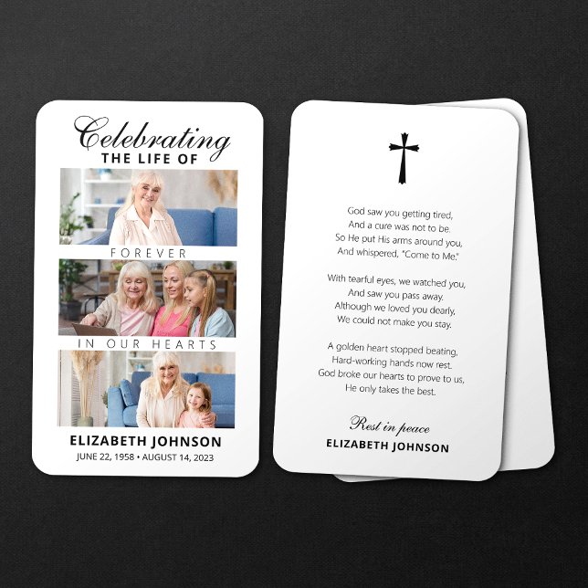 Celebrating of Life Funeral Memorial 3 Photo Card (Creator Uploaded)