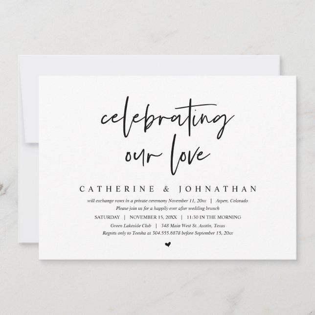 Celebrating Our Love, Wedding Elopement Brunch Invitation (Front)