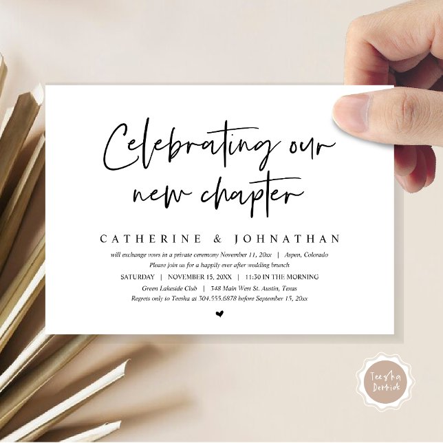 Celebrating Our New Chapter, Elopement Brunch Invitation (Celebrating Our New Chapter, Elopement Brunch/ Dinner / Party Invitation Card, in Black and White)