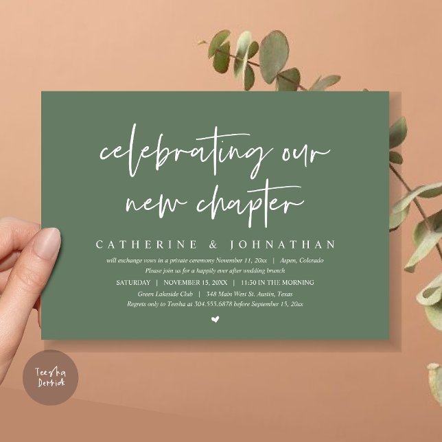 Celebrating Our New Chapter, Elopement Brunch Invitation (Celebrating Our New Chapter, Wedding Elopement Brunch Invitation Card, PDF, in Sage Green)