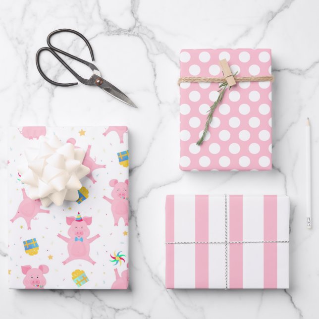 Celebrating Pig Wrapping Paper Set (Front)
