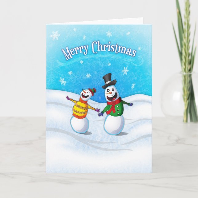 Celebrating Snowman Merry Christmas Card (Front)
