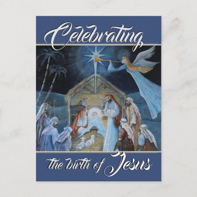 Celebrating the Birth of Jesus, Christmas Nativity Postcard (Front)