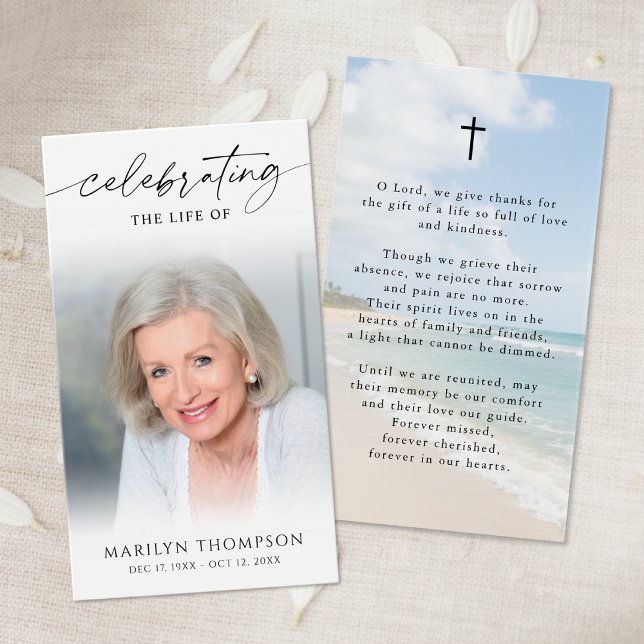 Celebrating the Life Beach Photo Memorial Cards (Creator Uploaded)