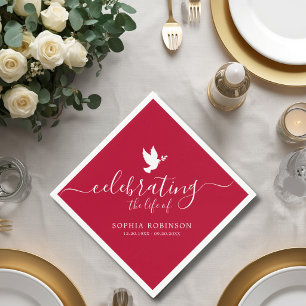 Celebrating The Life Elegant Script Dove Funeral Napkin