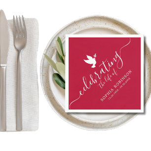 Celebrating The Life Elegant Script Dove Funeral Napkin