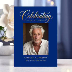 Celebrating the life Gold Blue PHOTO Invitation