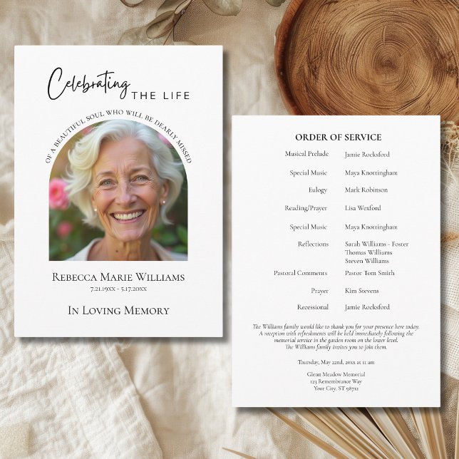 Celebrating The Life Modern Arch Photo Funeral Programme (Celebrating The Life Modern Arch Photo Funeral Program)