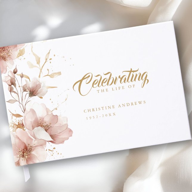 "Celebrating the Life of" Elegant Floral Funeral  Guest Book (Personalized "Celebrating the Life of" Elegant Floral Funeral Guest Book)