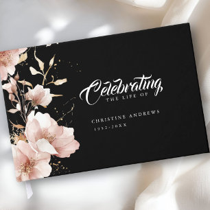 "Celebrating the Life of" Elegant Floral Funeral Guest Book