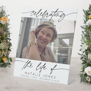 Celebrating the Life of Script Memorial Photo Pedestal Sign
