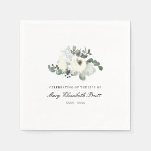 Celebrating the Life White Floral Funeral Napkin