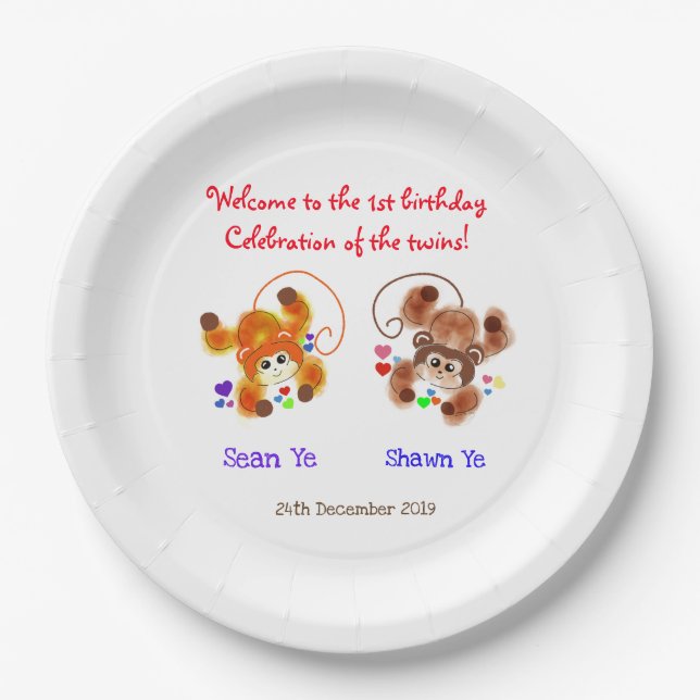 Celebrating twins birthday paper plate (Front)