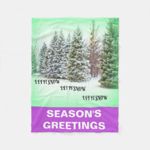 Celebrating Winter Season Green Pine Trees Snow Fleece Blanket