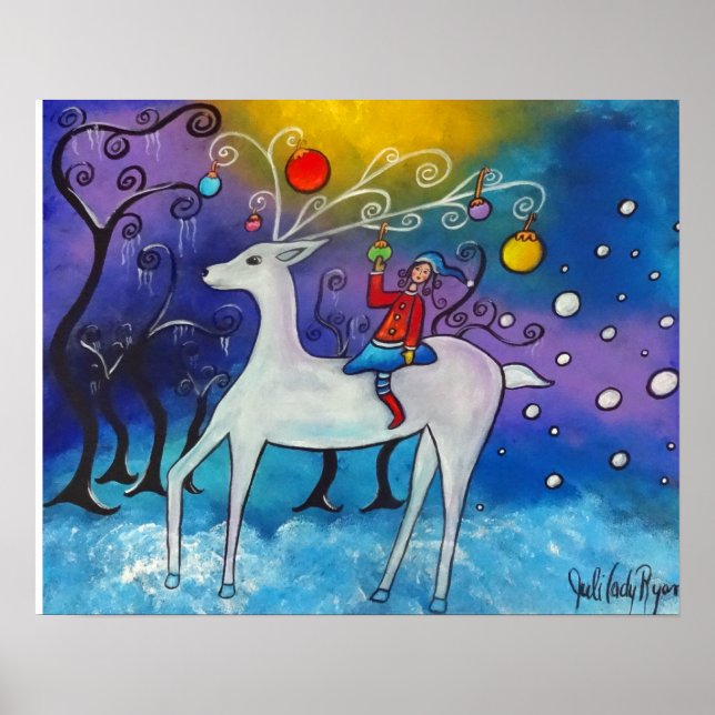 Celebrating Winter White Reindeer Poster (Front)